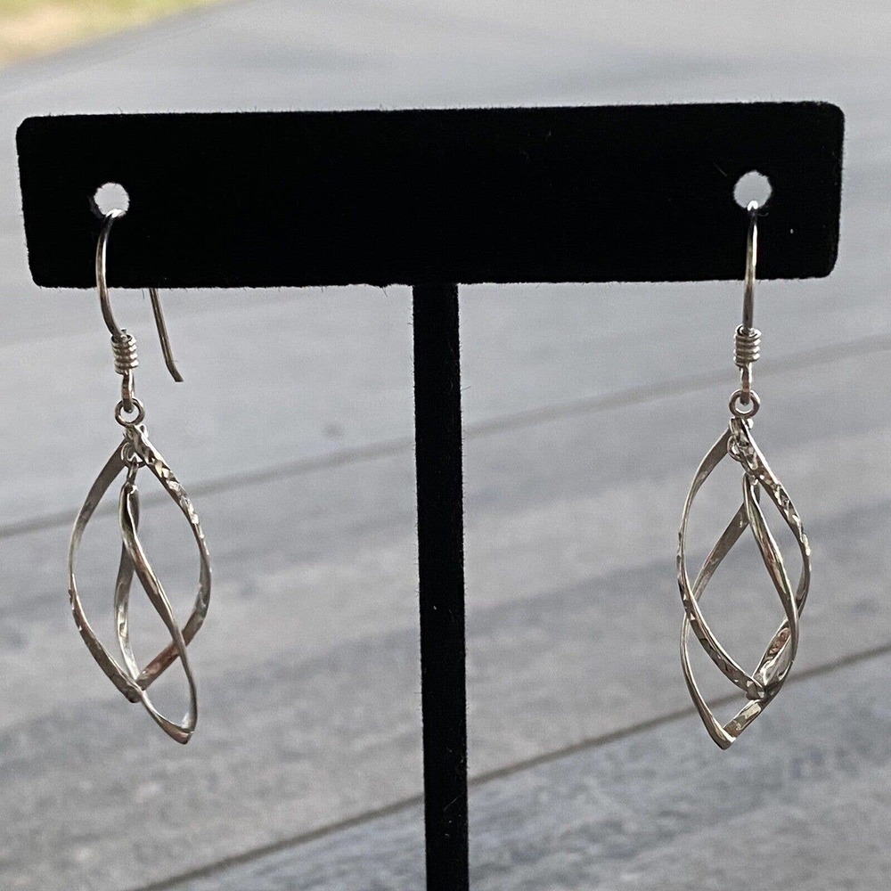 925 MA Thailand Sterling Silver Earrings Dangles Drops Art Deco Textured VTG - Picture 7 of 12